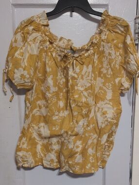 Sunlit Floral Peasant Blouse - Women's Yellow Floral Top
